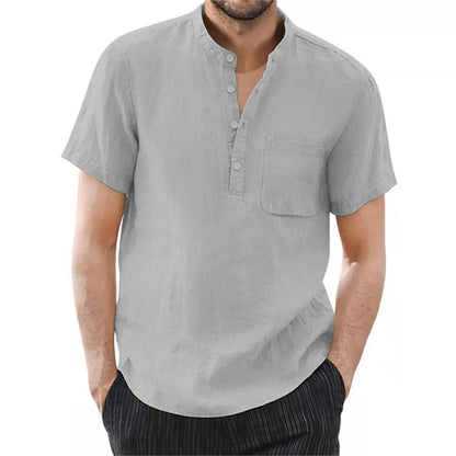Men's Short Sleeve T-shirt Cotton and Linen Casual Men T-shirts Solid Color Summer Shirt Male Cozy Breathable - Ellianto fashion Men's