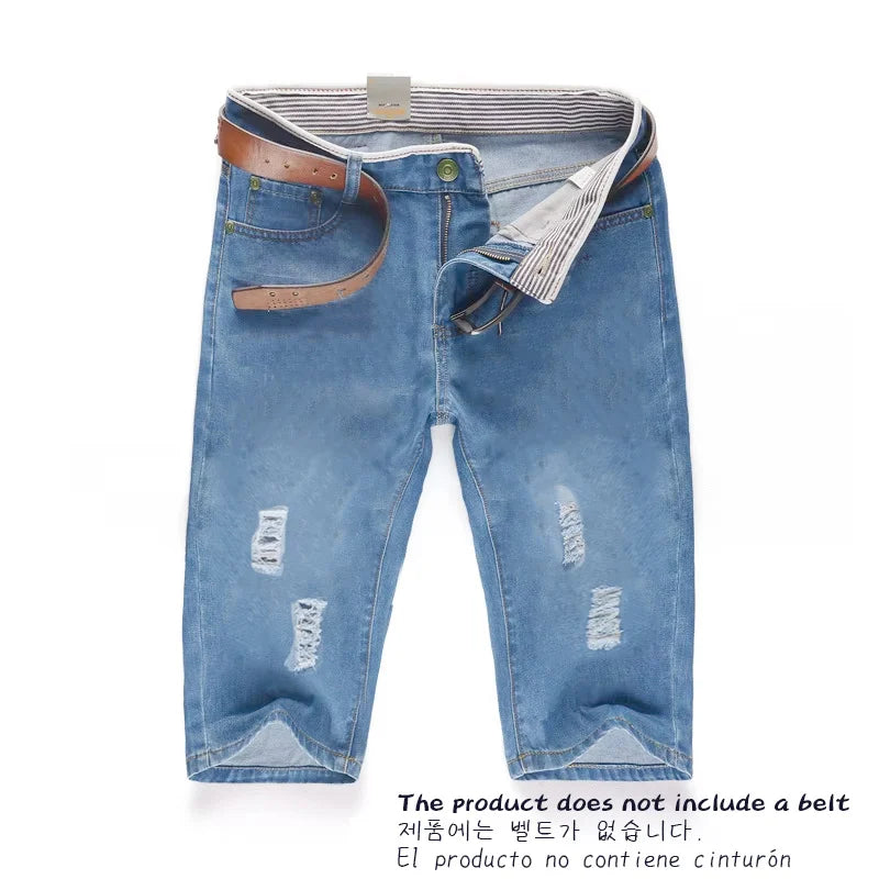 Men’s Summer Denim Pants – Lightweight, Washable, Perforated Comfort with Personalized Casual Style and Mid-Rise Fit