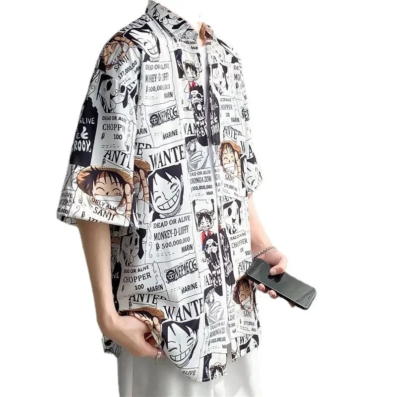 Retro Japanese Cartoon Short-Sleeve Shirt – Lightweight, Cool Comfort with Hong Kong-Inspired Streetwear Style for the Modern Gentleman