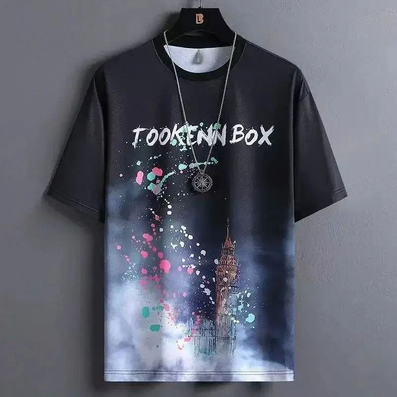 Ice Silk Men's Sportswear Set Quick Dry Casual Dyeing Short Sleeve T-Shirt Shorts Comfortable Lightweight Fashionable Outfit - Ellianto fashion Men's