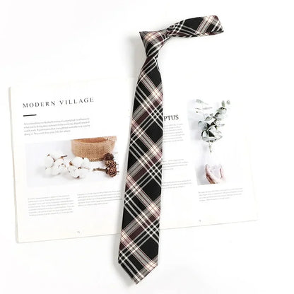 Vintage Brown Plaid Necktie Women's Lazy Person's Japanese Style Preppy Small Tie Bow Tie Handmade Men's Tie