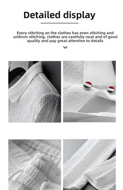 Summer Men's Casual Thin Polo Collar Two-Piece Suit Set Fashionable Flip Collar Male Clothing Full Set Integrated Ensemble - Ellianto fashion Men's