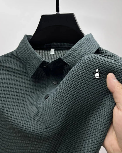 Men's Solid Color Polo Shirt Summer New Casual Fashion Business Lapel T-shirt Breathable Cool Men's Short-sleeved Top - Ellianto fashion Men's