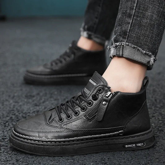 Men Boots Winter High Top Leather Shoes Fashion Cotton Shoes Fashion Ankle Boots Business Casual Outdoor Shoes Male Sneakers New - Ellianto fashion Men's