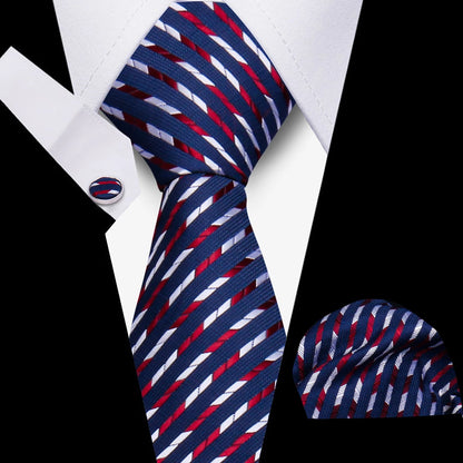 Business Ties For Men Tie Set Dots Necktie Classic Plaid Cufflinks Stripe Handkerchief For Wedding High Quality Formal Gravata - Ellianto fashion Men's