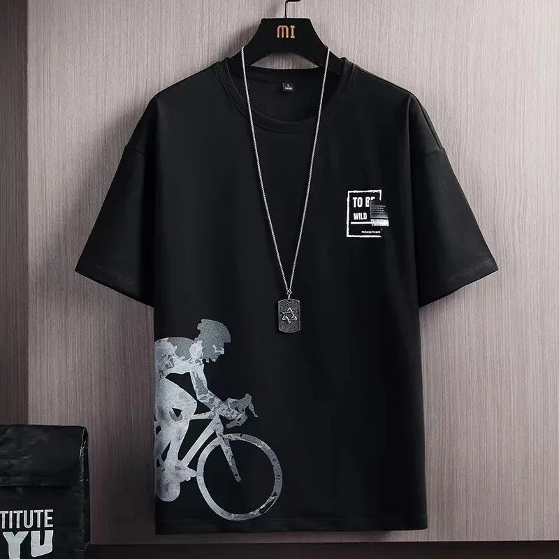 Men's Ice Silk Short Sleeve T-Shirt Suit Summer New Digital Printing Fashionable Korean Style Slims Smooths Your Silhouette Spor - Ellianto fashion Men's