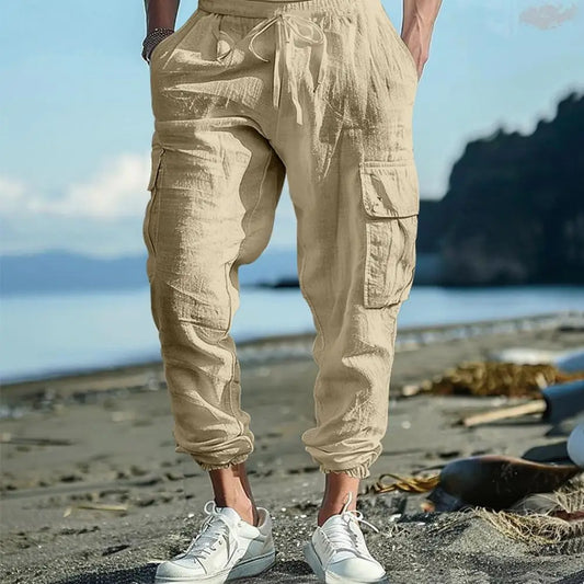 Lightweight Summer Trousers Men Linen Pants Breathable Men's Linen Jogger Pants with Drawstring Waist for Summer for Beach - Ellianto fashion Men's
