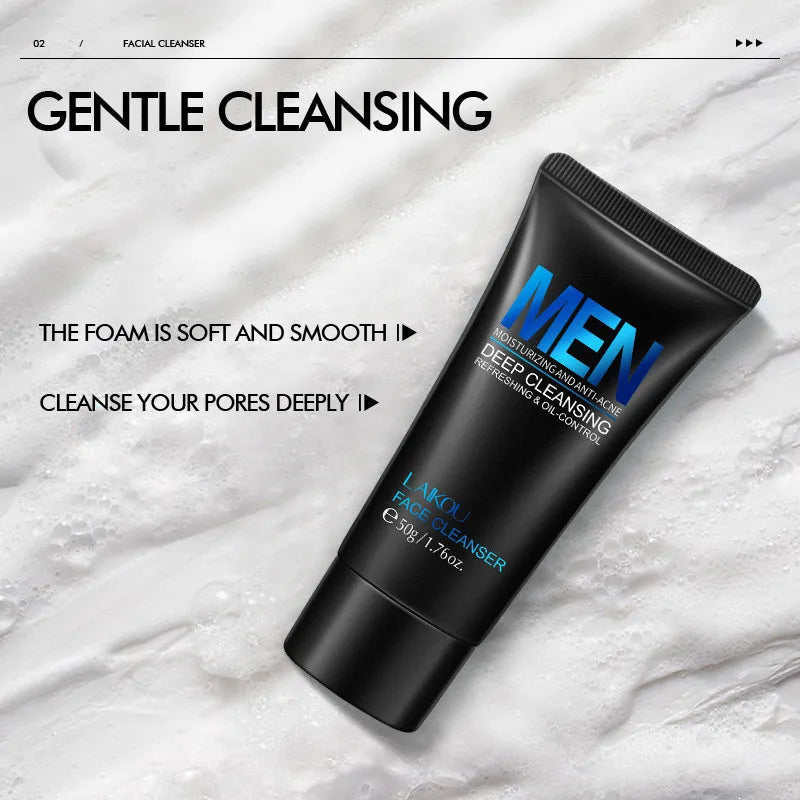 LAIKOU Men Facial Cleanser Moisturizing Oil control Exfoliating Acne Prone Skin Blackhead Remover 50g - Ellianto fashion Men's
