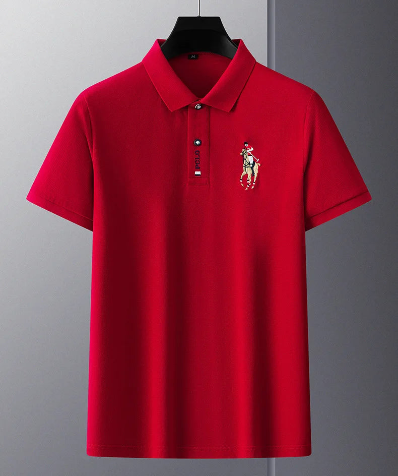 Brand Embroidered Men's Pure Cotton Popsicle Cotton Short Sleeved Polo Shirt Summer New Business Casual Breathable Men's Top 4xl - Ellianto fashion Men's