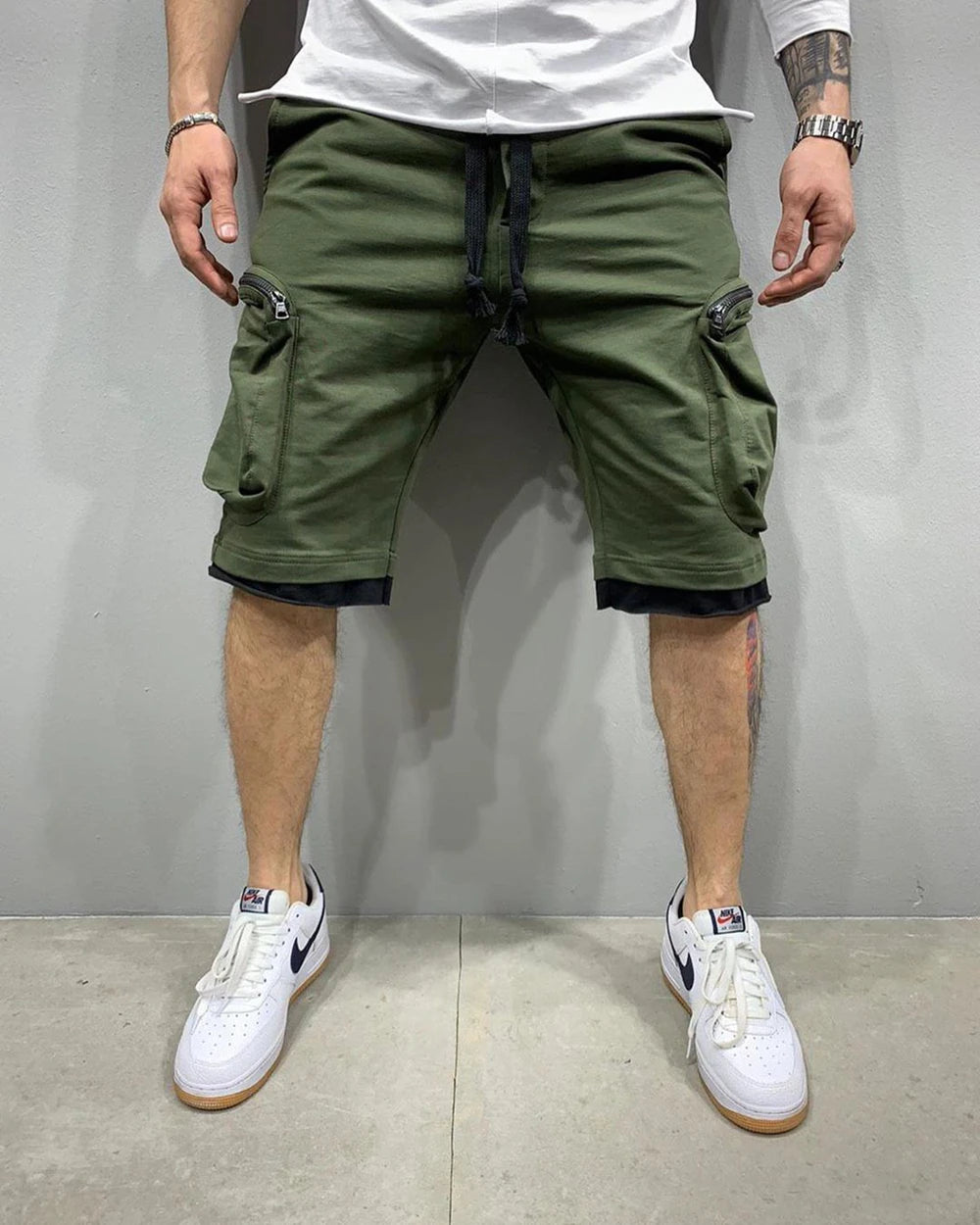 Mens Summer Cargo Shorts Cotton Workout Fitness Shorts Breathable Jogger Training Gyms Bodybuilding Multi Pocket Yellow Shorts - Ellianto fashion Men's
