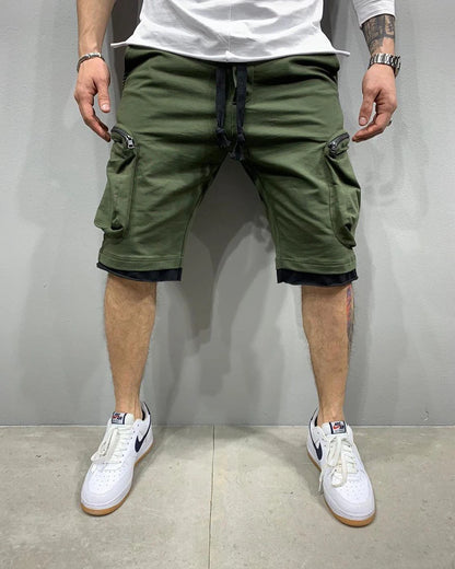 Mens Summer Cargo Shorts Cotton Workout Fitness Shorts Breathable Jogger Training Gyms Bodybuilding Multi Pocket Yellow Shorts - Ellianto fashion Men's