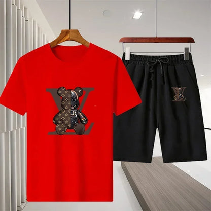 Set 2025 Summer Men's Outdoor Leisure Fitness Jogging Set: Breathable pure cotton short-sleeved T-shirt + quick-drying Shorts, a two - Ellianto fashion Men's