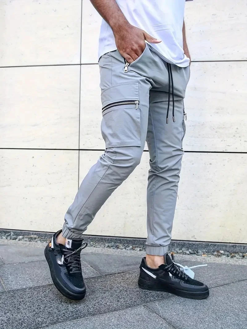 Men's Everyday Casual Zipper Pocket Pants Slim-Fit Pencil Pants Street Functional Small Foot Pants - Ellianto fashion Men's