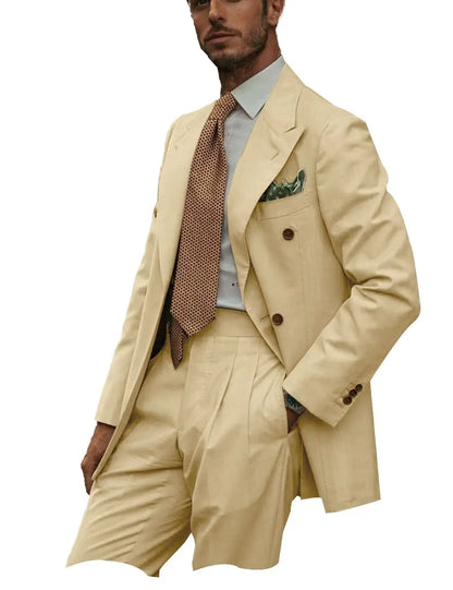New Solid Color Linen Men's Suit 2 Pieces Fashion Business Casual Summer Elegant Prom Wedding Groom Tuxedos High Quality Suits - Ellianto fashion Men's