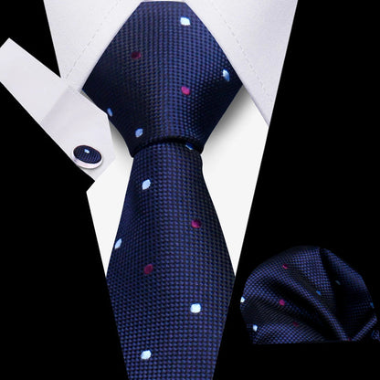 Tie Men Business Necktie Set Classic Plaid Cufflinks Handkerchief For Suit Wedding High Quality 3pcs Ties Sets Formal Gravata - Ellianto fashion Men's