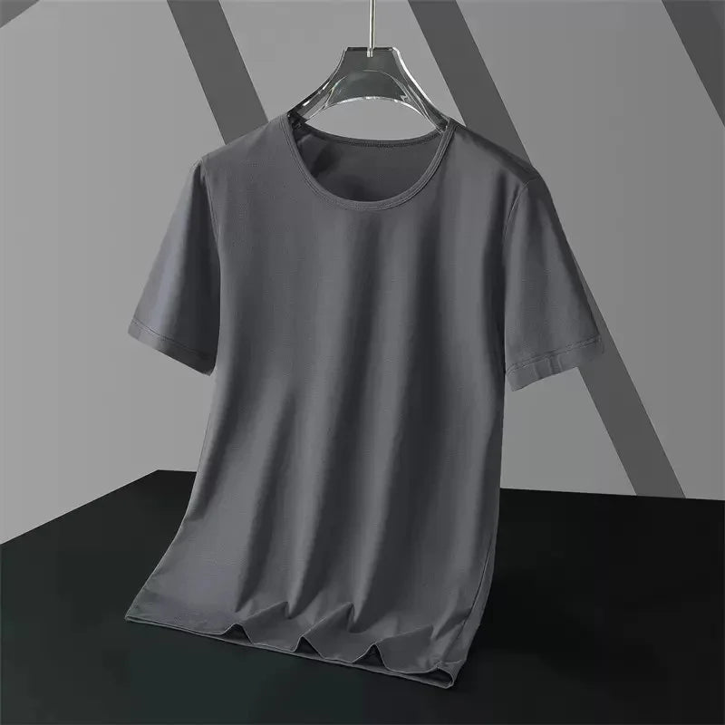 Summer Modal Ice Silk Thin Short Sleeve Men's T-shirt Pure Color Half Sleeve Base Shirt Hot Sale Of The Season Body Fit Tee Crew - Ellianto fashion Men's