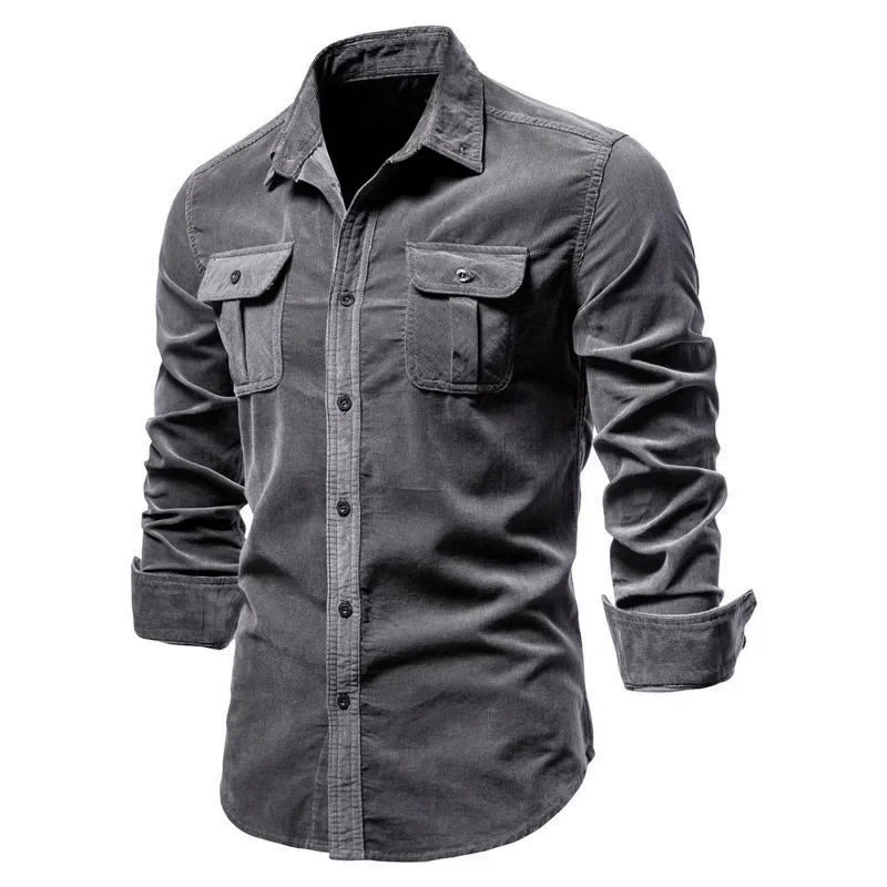 Men's Business Casual Long Sleeve Cotton Velvet Shirt Slim Fit Autumn Wear Comfortable Breathable Fashionable New Style Shirt - Ellianto fashion Men's