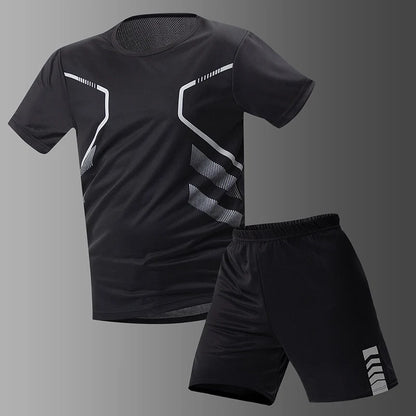 Men’s 2-Piece Sports Quick-Dry Set – Lightweight Round-Neck Shirt & Joker Stretch Shorts for Comfortable Running, Fitness, and Badminton Performance