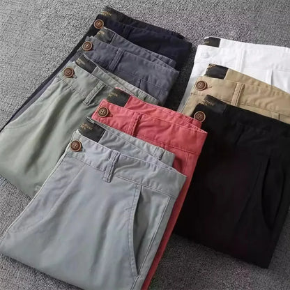 Men’s Summer Cotton Workwear Shorts – Lightweight Slim Straight-Leg Beach Pants with Elastic Waist for Effortless Casual Comfort (Big Sizes Available)