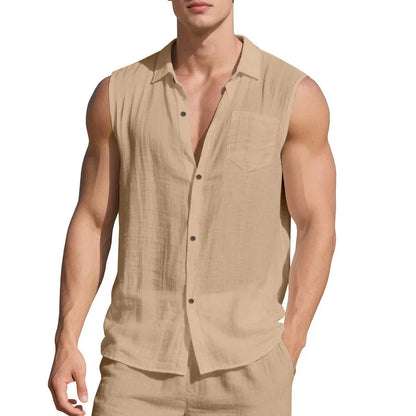 Men’s Summer Linen Sleeveless Open Shirt – Lightweight, Breathable Comfort with Relaxed, Sophisticated Style for the Modern Gentleman