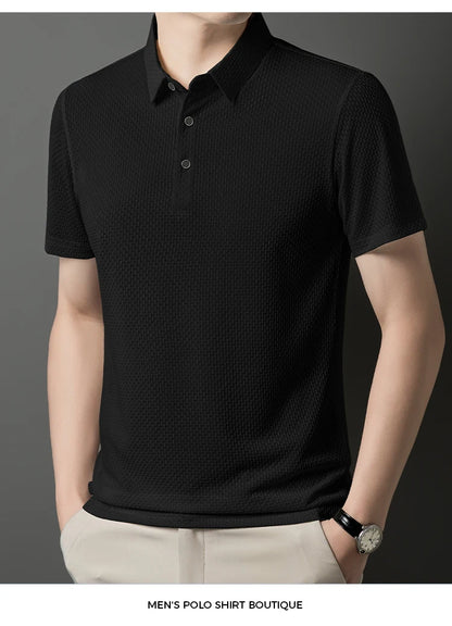 2025 Summer Men's New Polo Shirt Seamless Premium Luxury Business Casual Golf Slim Fit Blouse Collar T-shirt Men Clothing - Ellianto fashion Men's
