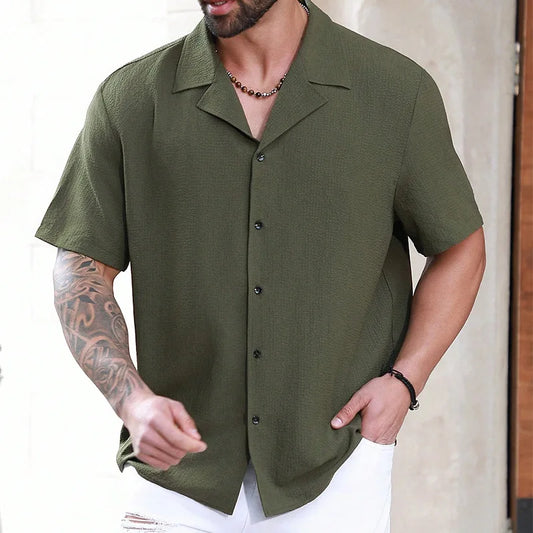 Men's Breathable Wrinkle Resistant Moisture Wicking Thin High-end Casual Shirt with Men's Texture Short Sleeved Shirt - Ellianto fashion Men's