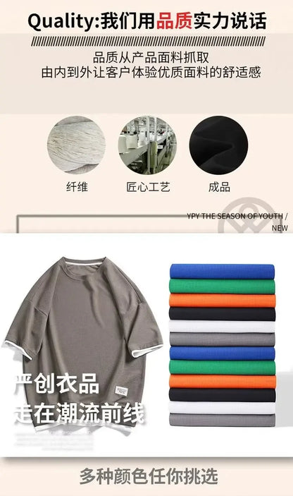 2025 Men's breathable short-sleeved T-shirt + jogging shorts two-piece summer fashion quick-dry fitness leisure sports suit - Ellianto fashion Men's