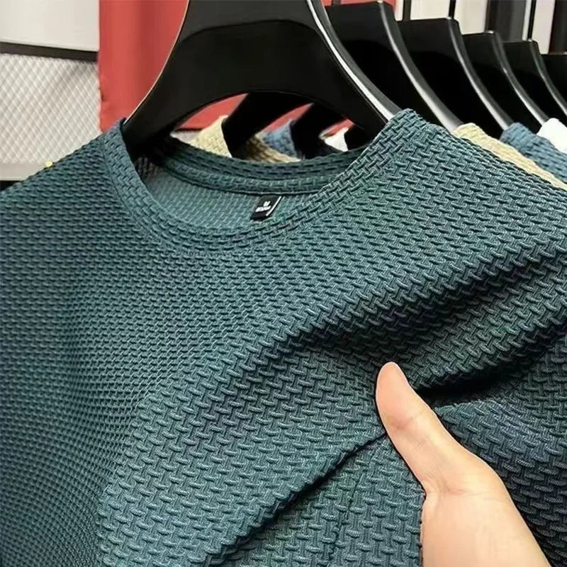 Men's Ice Silk T-Shirt Short Sleeve Lightweight Breathable Comfortable Cool Feeling Casual Trendy Summer Elastic Slim Fit - Ellianto fashion Men's