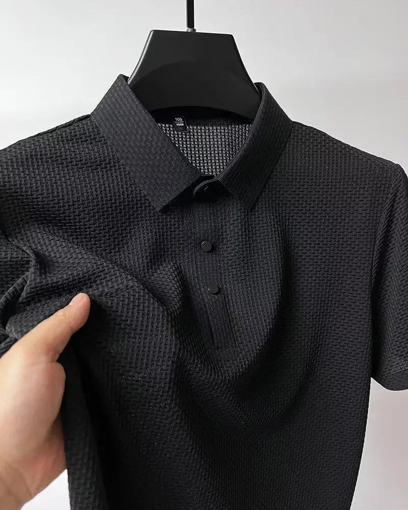 Summer New Ice Silk Mesh Short Sleeve POLO Shirt Men's Solid Color Versatile Cool Feeling Business Casual Half Sleeve Top Trendy - Ellianto fashion Men's