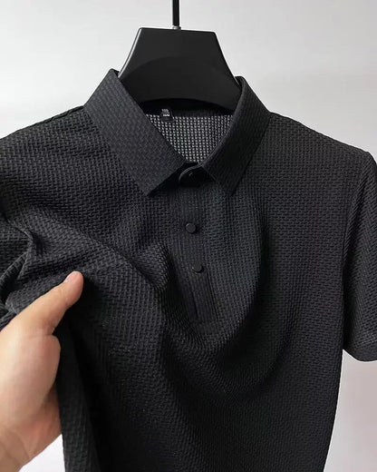 Summer New Ice Silk Mesh Short Sleeve POLO Shirt Men's Solid Color Versatile Cool Feeling Business Casual Half Sleeve Top Trendy - Ellianto fashion Men's
