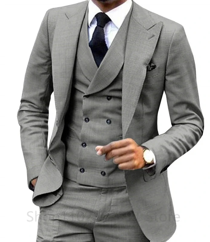 3 Piece Men Wedding Suit Prom Dress Jacket+Pants+Vest Business Men Suit Set Slim Fit Groom Tuxedo Male Blazer British Style - Ellianto fashion Men's
