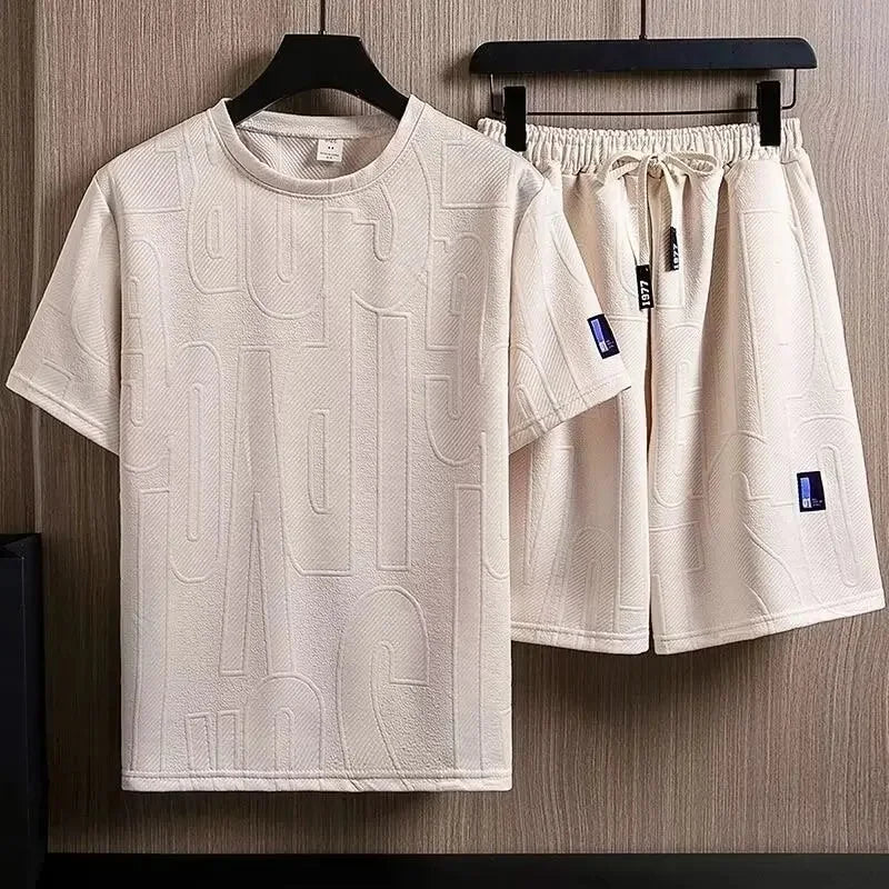 Casual Summer American Sports Wear Set for Men Short Sleeve T-Shirt And Shorts Two-Piece Suit Teenage Boy Fashion Outfit - Ellianto fashion Men's