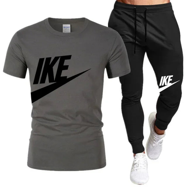 Set The new summer fashion sportswear for 2025: men's short-sleeved high-quality cotton T-shirt + sports shorts 2-piece set, men's c - Ellianto fashion Men's