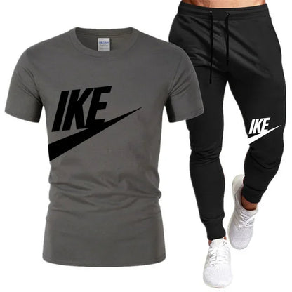 Set The new summer fashion sportswear for 2025: men's short-sleeved high-quality cotton T-shirt + sports shorts 2-piece set, men's c - Ellianto fashion Men's