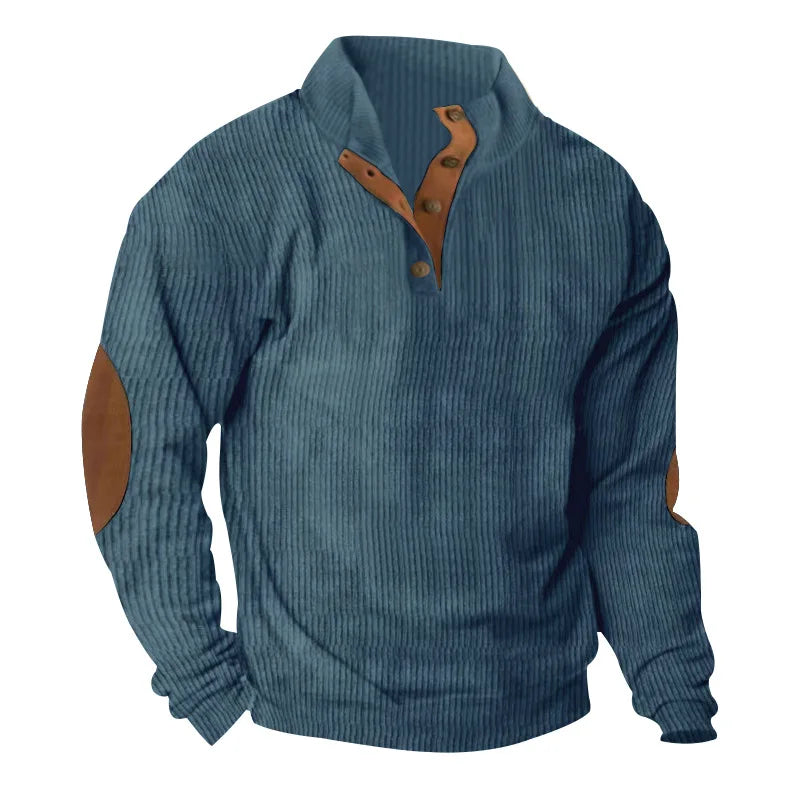 Spring-Autumn Stand-Collar Sweatshirt – Comfortable Patchwork Corduroy and Effortless Casual Style for the Modern Gentleman