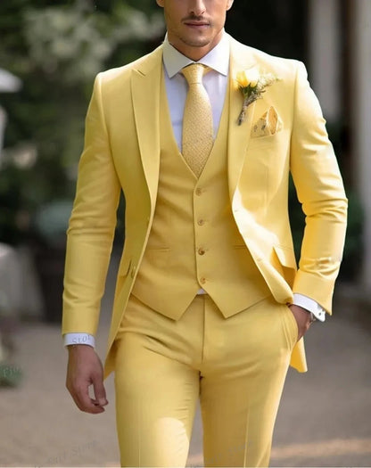 Tailor-made Suit Men Business Tuxedos Formal 3 Piece Set Jacket Vest Pants Single Breasted Groom Groomsman Prom Wedding Party - Ellianto fashion Men's