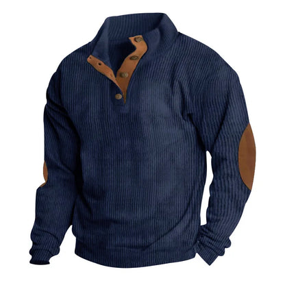 Spring-Autumn Stand-Collar Sweatshirt – Comfortable Patchwork Corduroy and Effortless Casual Style for the Modern Gentleman