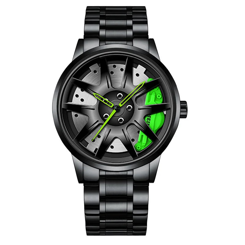 2025 Men Top Big Leather Watches Men Car Wheel Hub Stainless Steel Quartz Watch For Male Military Sports Watch Relogio Masculino - Ellianto fashion Men's
