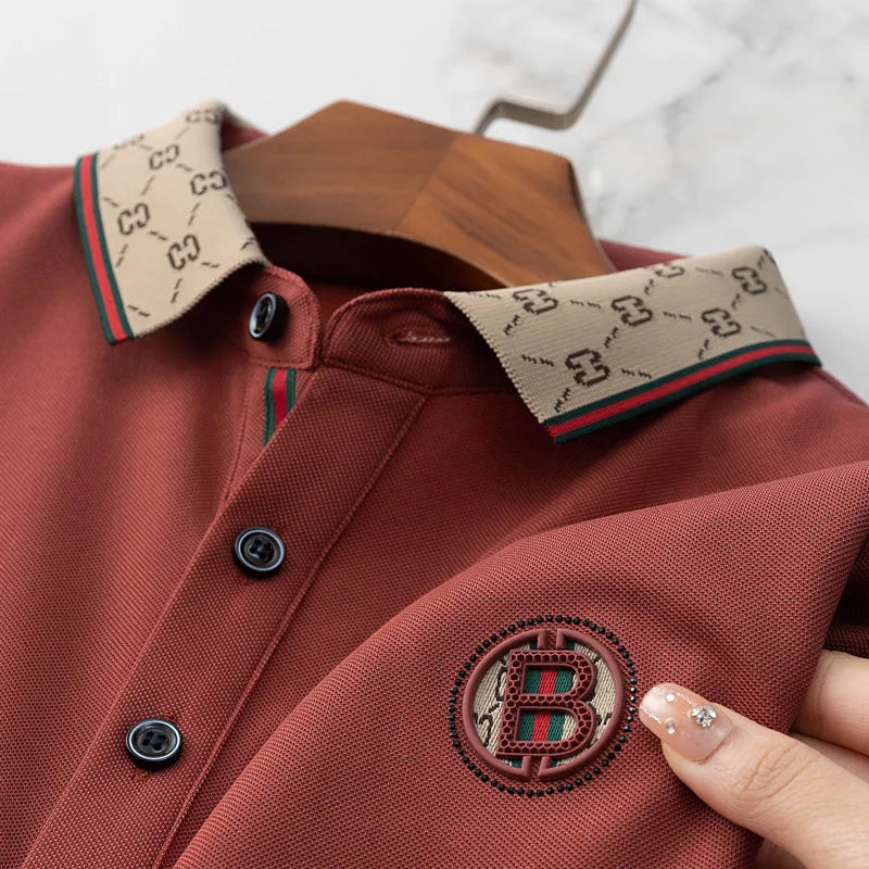 Men's Fashion 2025 Short sleeved Summer Polo Shirt High end Design Exquisite Ice Silk Embroidered Breathable T-shirt - Ellianto fashion Men's