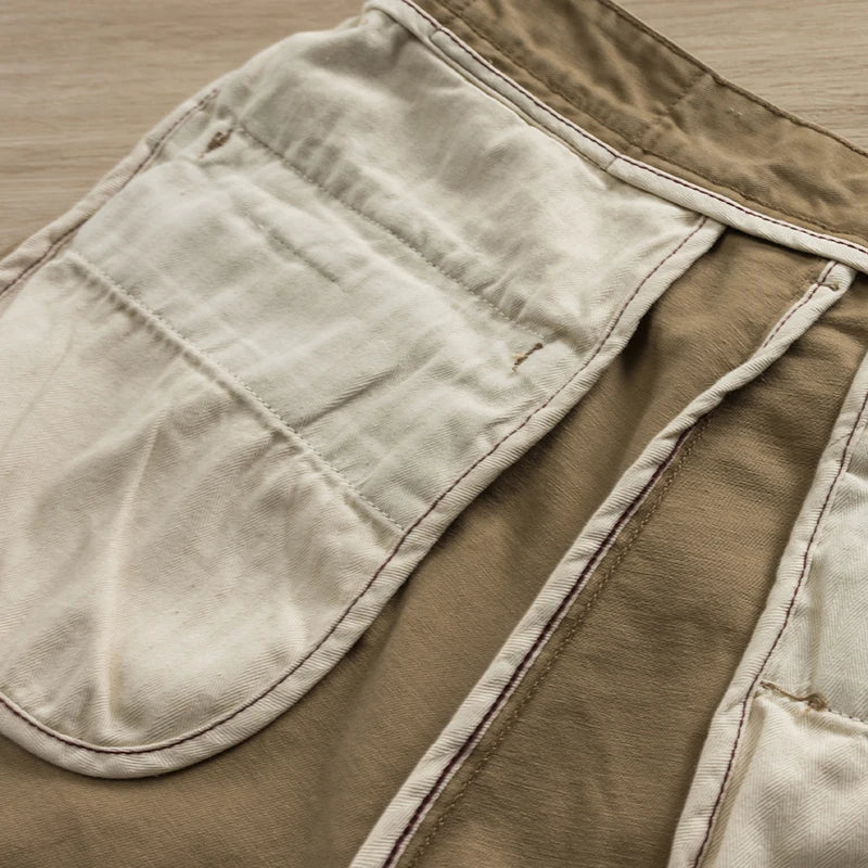 Amekaji American Casual Shorts Men's Loose Straight Hem Cargo Shorts Heavyweight Pure Cotton Mid-Length Chino Summer Khaki Pants - Ellianto fashion Men's
