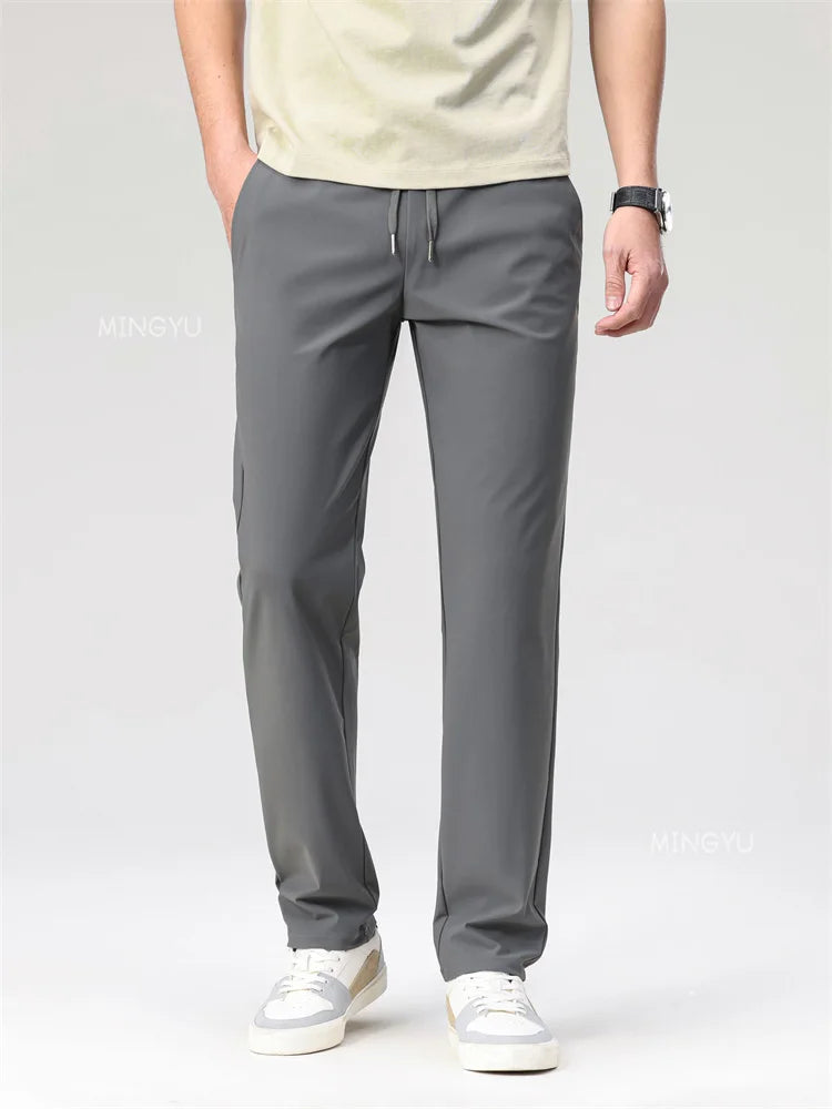 Summer High Stretch Smooth Ice Silk Casual Pants Man Thin Soft Elastic Waist Korean Grey Sweatpants Sports Jogging Trousers Male - Ellianto fashion Men's