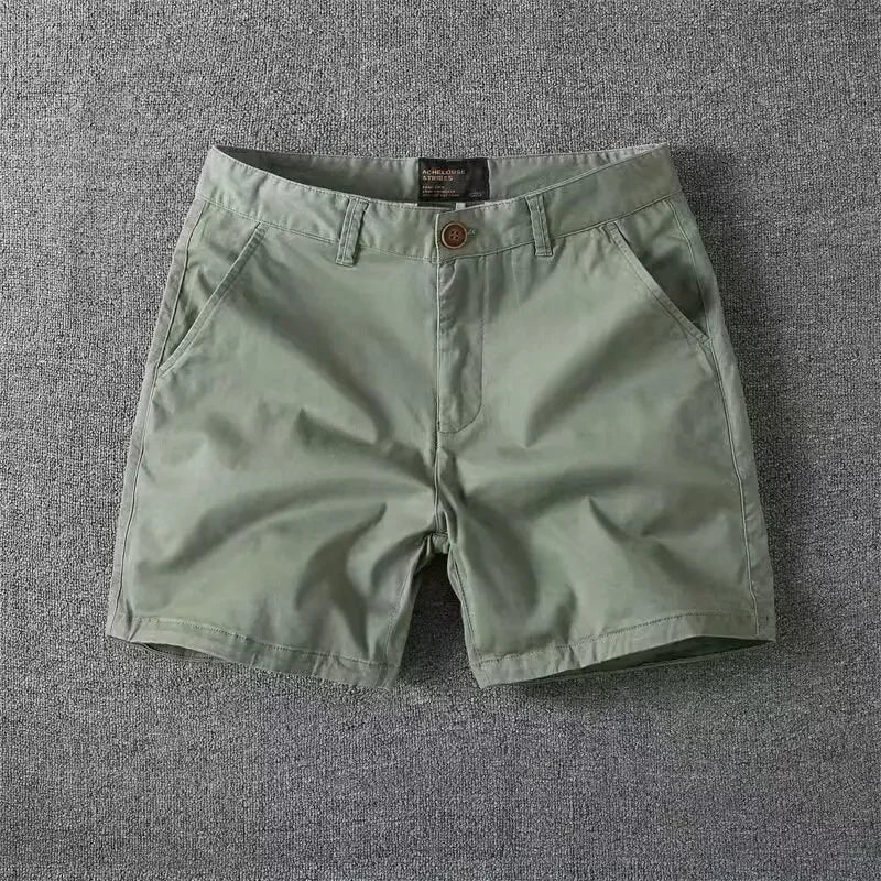 Men’s Summer Cotton Workwear Shorts – Lightweight Slim Straight-Leg Beach Pants with Elastic Waist for Effortless Casual Comfort (Big Sizes Available)
