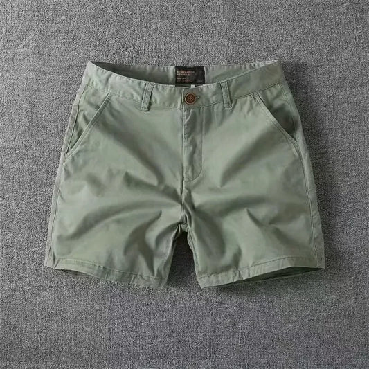Men’s Summer Cotton Workwear Shorts – Lightweight Slim Straight-Leg Beach Pants with Elastic Waist for Effortless Casual Comfort (Big Sizes Available)