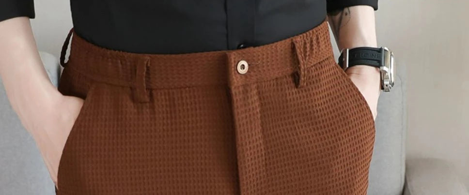 Trousers For Men Social Tailoring Slim Fit Khaki Business Waffle Tressed Work Wear Man Suits Pants Luxury Luxury Spring Clothes - Ellianto fashion Men's