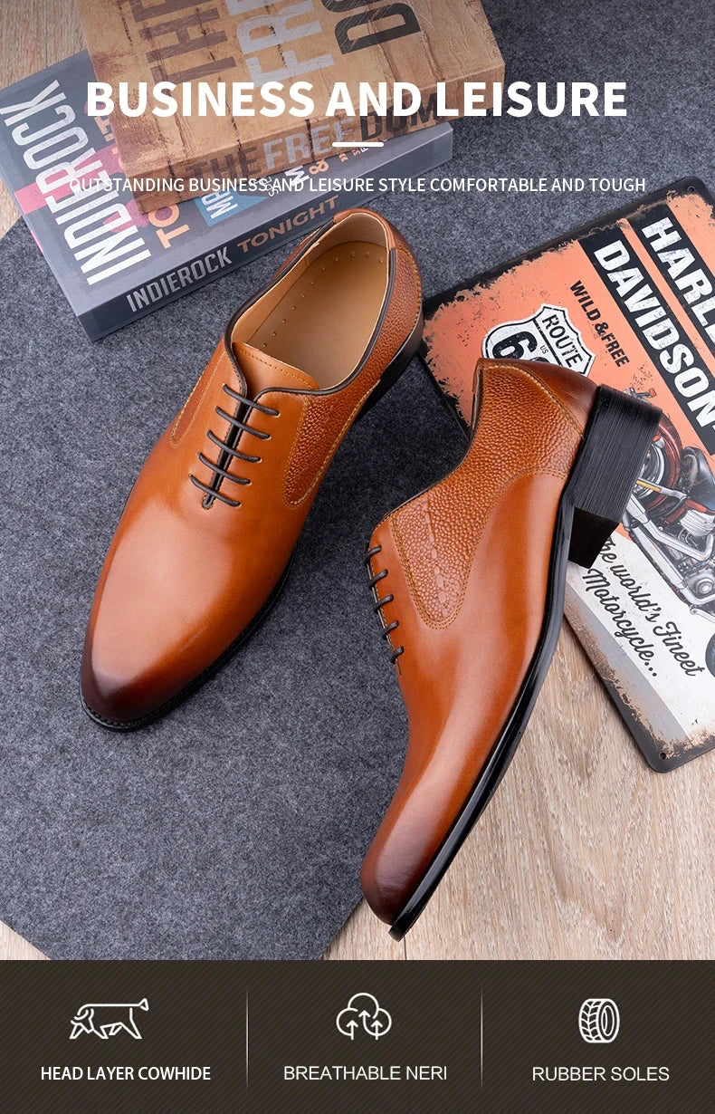 Formal Men's Shoes Fashion Style Men Italian Shoe High Quality Dress Oxfords Handmade Office Party Genuine Leather Business Shoe - Ellianto fashion Men's