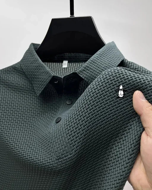 Men's Solid Color Polo Shirt Summer New Casual Fashion Business Lapel T-shirt Breathable Cool Men's Short-sleeved Top - Ellianto fashion Men's