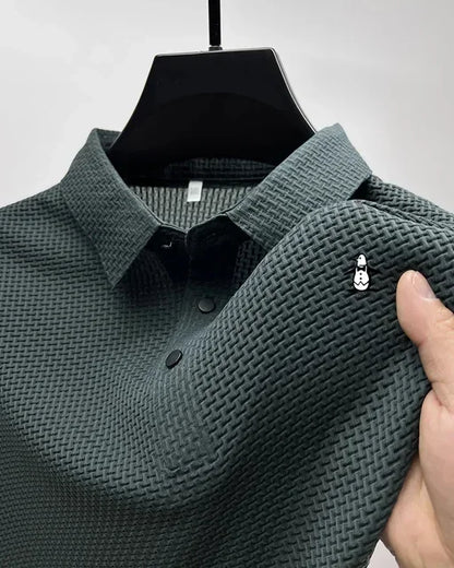 Men's Solid Color Polo Shirt Summer New Casual Fashion Business Lapel T-shirt Breathable Cool Men's Short-sleeved Top - Ellianto fashion Men's