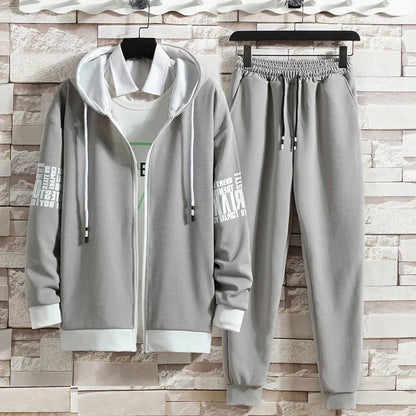 Casual Men's Sport Suit Loose Fit Hooded Cardigan Sweatshirt Pants Set Spring Autumn Season Stylish Outfit - Ellianto fashion Men's