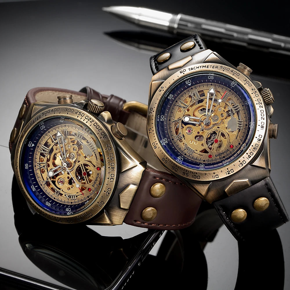 Wrist Watch For Men Waterproof Automatic Mechanical Watch Men's watch Retro montre homme with Genuine Leather relogio masculino - Ellianto fashion Men's