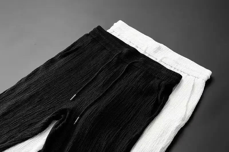 Summer Ultra-thin Five-piece Ice Silk Linen Suit Men's Cotton Linen 2-piece Set Loose-fit Mid-sleeve T-shirt Sports Wear - Ellianto fashion Men's